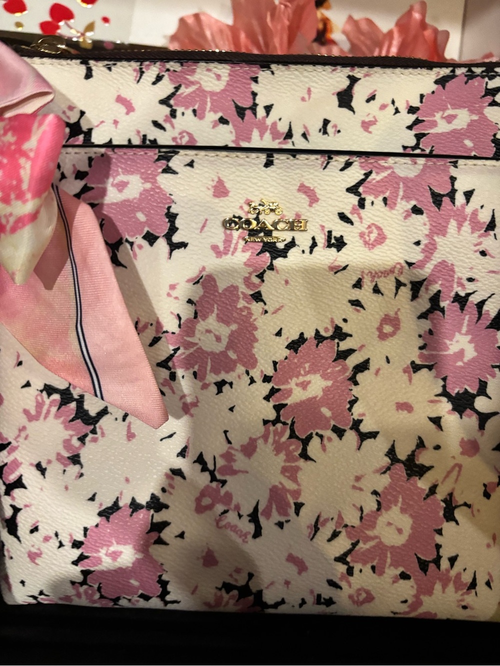 Coach Pink Floral Crossbody with Brown Strap - Picture 2 of 7